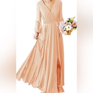 Forever 21 long, chiffon wrap dress, champagne color. Size: M